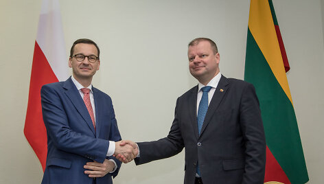 Lenkijos premjeras Mateuszas Morawieckis ir Lietuvos premjeras Saulius Skvernelis