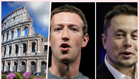 Elonas Muskas (dešinėje) ir Markas Zuckerbergas nori kautis, o kovos vieta gali tapti Koliziejus.
