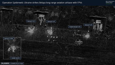 Irkutsko srityje esančios oro pajėgų bazės &bdquo;Belaja&ldquo; nuotraukos po Ukrainos dronų atakos