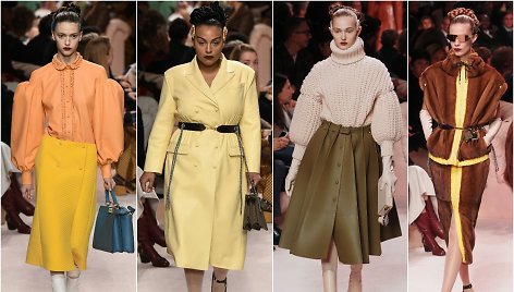 „Fendi“ 2020–2021 m. rudens ir žiemos kolekcija: Paloma Elsesser (antra iš kairės)