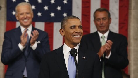 JAV prezidentas Barackas Obama skaito savo metinį prane&scaron;imą