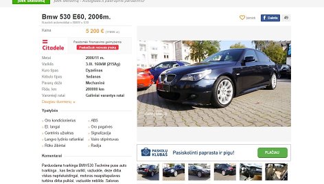 Įtartinai pigiai parduodamas 2006-ųjų laidos BMW 530