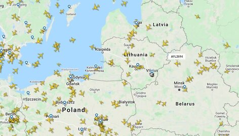 Vilniaus oro uostas flightradar24.com žemėlapyje trečiadienio popietę