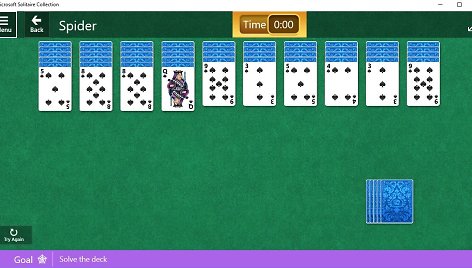 „Spider Solitaire“ pasjansas „Microsoft“ rinkinyje