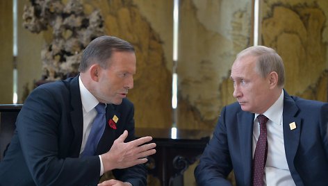 Australijos premjeras Tony Abbottas ir Rusijos prezidentas Vladimiras Putinas