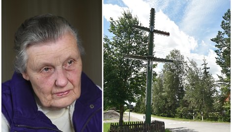 Angelė Kontrimienė ir Kumpikų kaimo kryžius