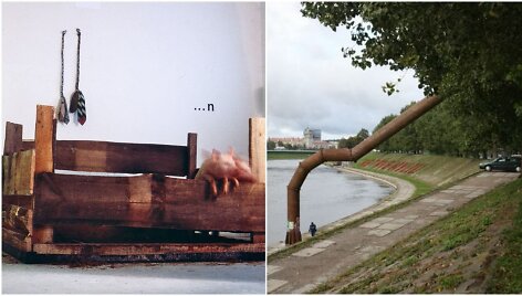 Evaldo Janso instaliacija &bdquo;Meno morfologija&ldquo; parodoje &bdquo;I&scaron; gyvenimo iliustracijų&ldquo; ir Vlado Urbanavičiaus &bdquo;Krantinės arka&ldquo;