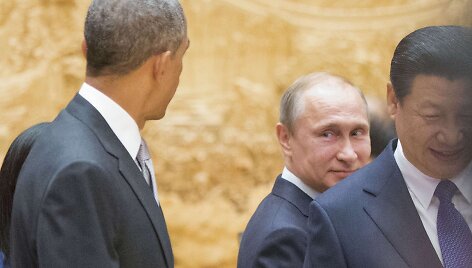 JAV prezidentas Barackas Obama, Rusijos prezidentas Vladimiras Putinas ir Kinijos prezidentas Xi Jinpingas