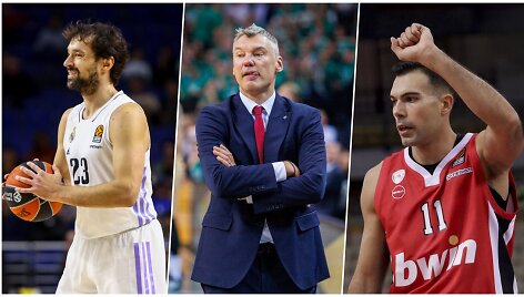 Sergio Llullas, &Scaron;arūnas Jasikevičius ir Kostas Sloukas