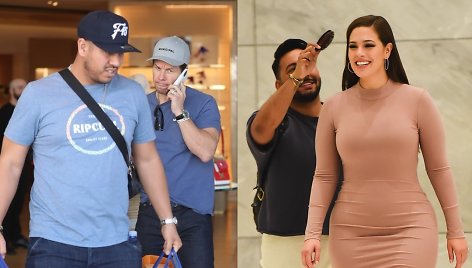 Markas Wahlbergas ir Ashley Graham su asistentais