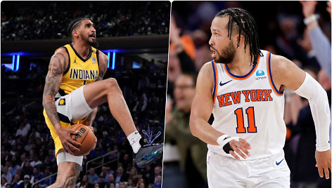 Jalenas Brunsonas (dešinėje) vedė „Knicks“ į pergalę prieš „Pacers“