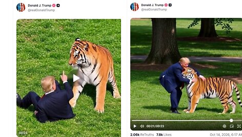 Donaldas Trumpas dalijasi dirbtinio intelekto sugeneruotais vaizdais su tigru