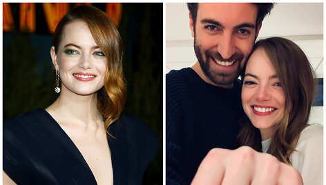 Aktorė Emma Stone su ra&scaron;ytoju ir režisieriumi Dave'u McCary