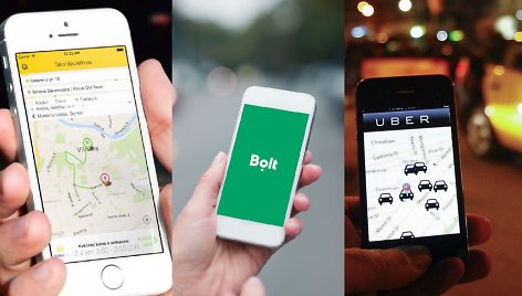 „Uber“, „Bolt“, „eTaksi“ koliažas