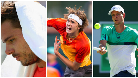 (I&scaron; kairės) Stanas Wawrinka, Alexanderis Zverevas ir Toma&scaron;as Berdychas