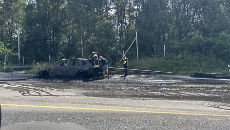 Automagistralėje &scaron;alia Kauno sudegė automobilis