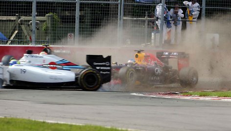 Felipe Massos ir Sergio Perezo avarija Kanados F-1 lenktynėse