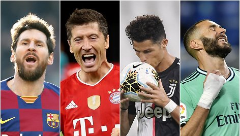 Lionelis Messi, Robertas Lewandowskis, Cristiano Ronaldo ir Karimas Benzema