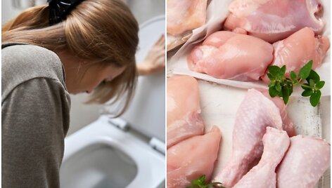 Moteris vemia / Salmonelėmis užkrėsta pauk&scaron;tiena (asociatyvinės nuotr.)