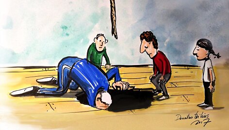 Karikatūromis pažvelgta į vis dar aktualią Lietuvos problemą &ndash; padėtį mokyklų sporto salėse.