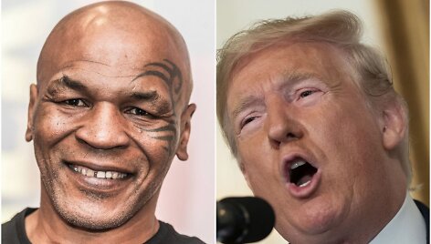 Donaldas Trumpas (de&scaron;inėje) paragino Mike'ą Tysoną sportuoti toliau.