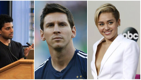 I&scaron; kairės: Naveenas Selvadurai, Lionelis Messi, Miley Cyrus