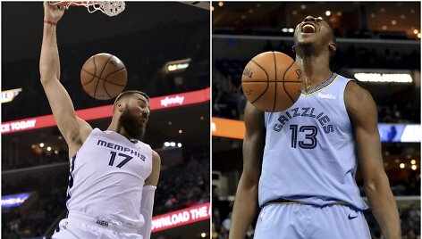 Jonas Valančiūnas ir Jarenas Jacksonas &ndash; &bdquo;Grizzlies&ldquo; jėga po krep&scaron;iais.