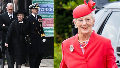 Danijos karalienė Margrethe II Jungtinės Karalystės monarchės Elizabeth II laidotuvėse