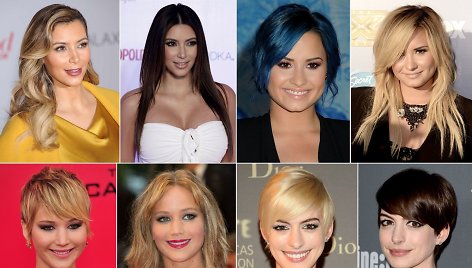 Kim Kardashian, Demi Lovato, Jennifer Lawrence ir Anne Hathaway šukuosenų pokyčiai