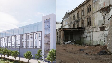 Senasis pastato vaizdas ir būsimojo vizualizacija