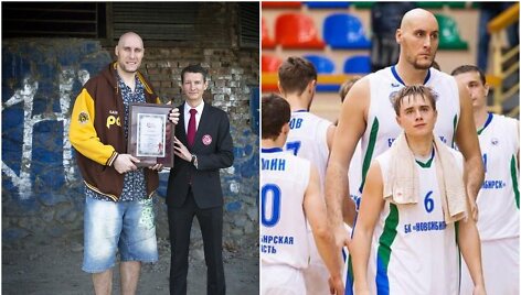 Pavelas Podkolzinas buvo oficialiai pripažintas auk&scaron;čiausiu Rusijos žmogumi (nuotr. kairėje). Didžiąją karjeros dalį jis žaidė antrojoje Rusijos lygoje.