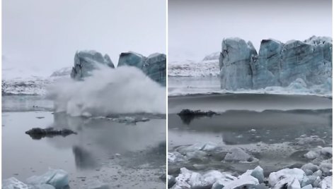 Turistai Islandijoje turėjo sprukti nuo griuvusio ledyno sukeltų bangų