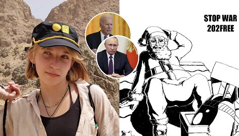 Goda Veličkaitė, jos kurtas atvirukas, kurį i&scaron;siuntė V.Putinui ir J.Bidenui
