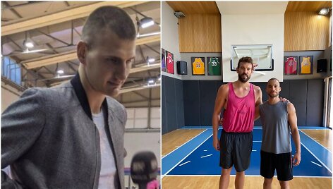 Nikola Jokičius (kairėje) ir Marcas Gasolis per karantiną numetė ne vieną kilogramą.