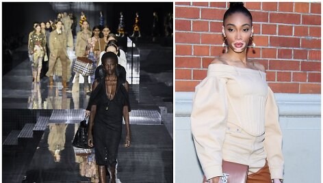 Winnie Harlow (de&scaron;inėje) ir &bdquo;Burberry&ldquo; kolekcijos kodeliai