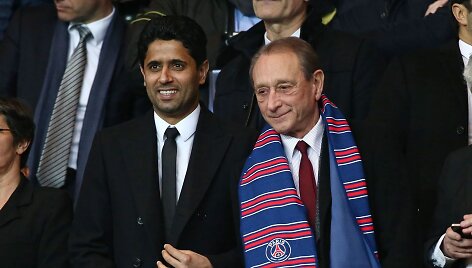 PSG vadovas Nasseras El Khelaifi ir Paryžiaus meras Bertrandas Delanoe