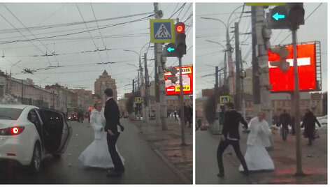 Vidury gatvės nuotaka i&scaron;&scaron;oko i&scaron; ma&scaron;inos, sviedė į jaunikį puok&scaron;tę ir pabėgo