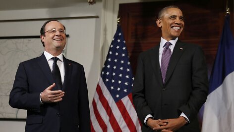 Prancūzijos prezidentas Francois Hollande'as ir JAV prezidentas Barackas Obama