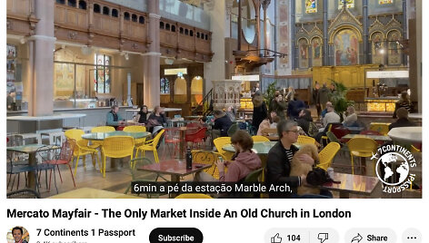 Maisto turgus &bdquo;Mercato Mayfair&ldquo;, įrengtas buvusioje bažnyčioje Londone