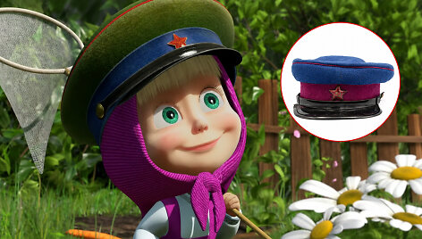 &bdquo;Ma&scaron;a ir lokys&ldquo; animacinio serialo akimirka, kurioje pavaizduota, kaip manoma, NKVD kepurė