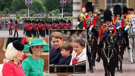 „Trooping the Colour“ paradas, žymintis oficialų karaliaus Charleso III gimtadienį