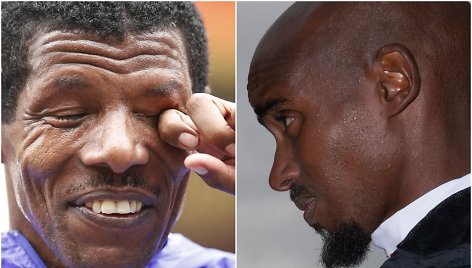 Haile Gebrselassie (kairėje) ir Mo Farah rimtai susipyko po brito viešnagės Etiopijoje.