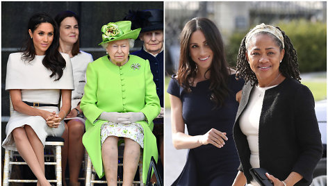 Sasekso hercogienė Meghan su karaliene Elizabeth II ir mama Doria Ragland