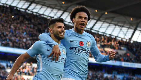 S.Aguero ir L.Sane &scaron;venčia dar vieną &bdquo;Manchester City&ldquo; pergalę.