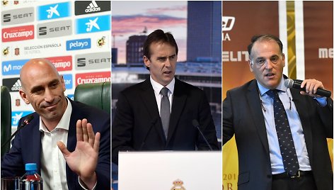 Rubialesas (kairėje), Lopetegui (viduryje), Tebas (dešinėje)