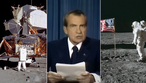 Richardas Nixonas ir „Apollo 11“ astronautai Mėnulyje