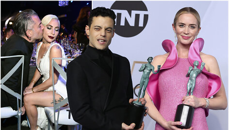 Ekrano aktorių gildijos apdovanojimai: Lady Gaga su sužadėtiniu ir laureatai Rami Malekas bei Emily Blunt