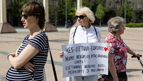 Mamų piketas prie Seimo dėl naujos motinystės išmokų tvarkos