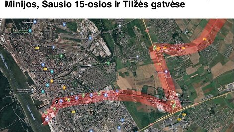Schema, vaizduojanti, kaip bus gabenamas krovinys Klaipėdos gatvėmis.