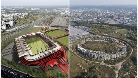 Vienas iš nacionalinio stadiono projektų ir esamo griaučiai